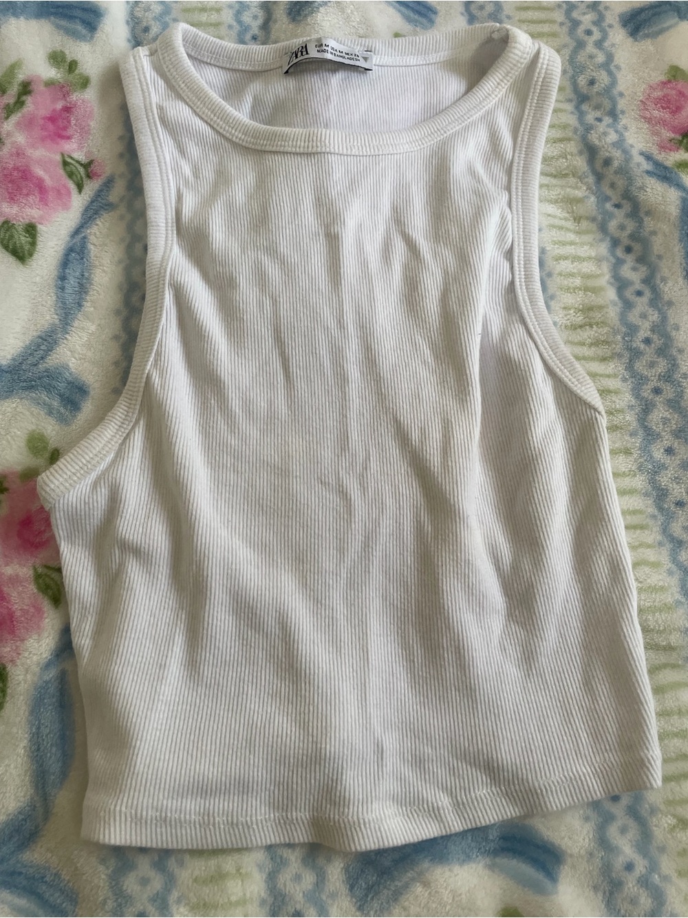 Zara White Ribbed Tank Top